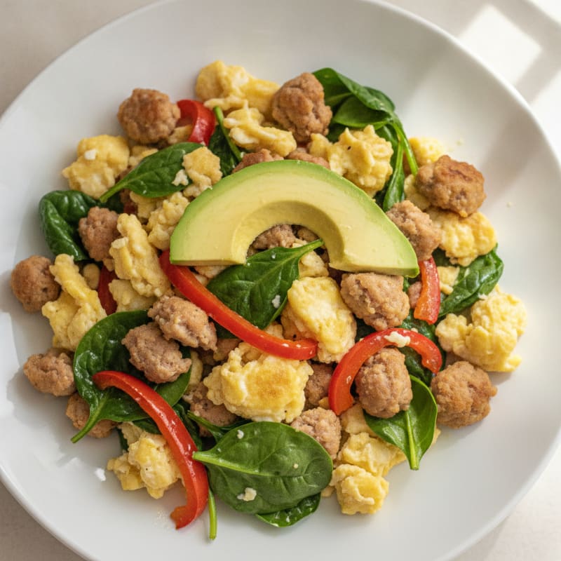 Egg White and Turkey Sausage Scramble with Spinach