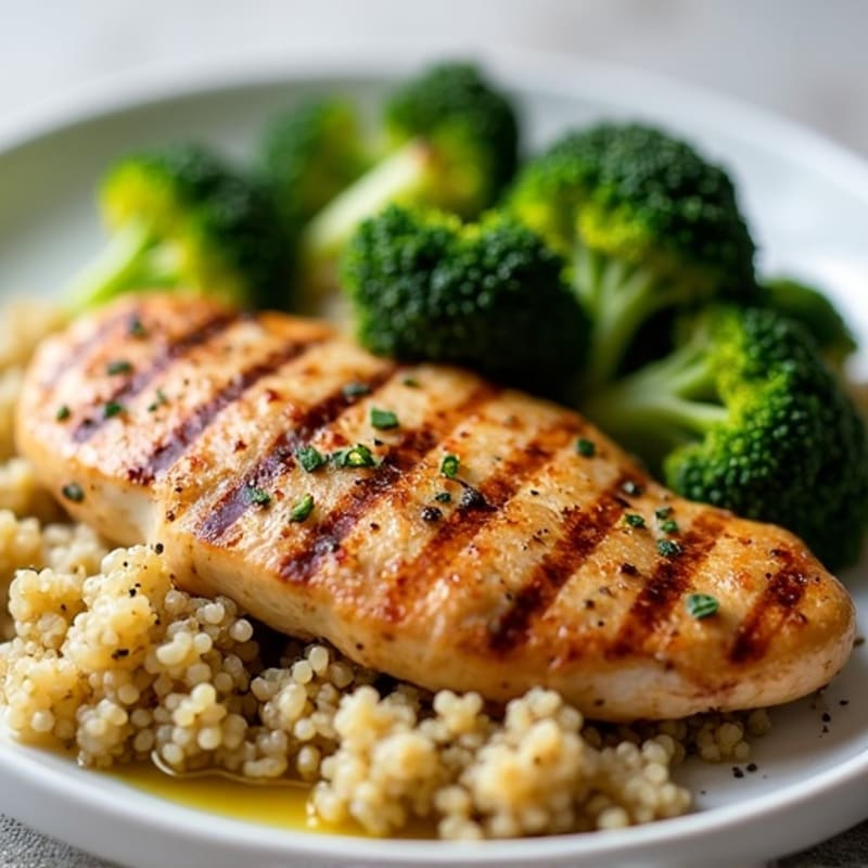 Grilled Chicken Breast with Quinoa and Roasted Broccoli