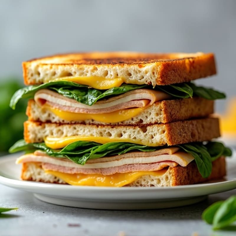 Crispy Whole Grain Stacked Turkey and Spinach Grilled Cheese