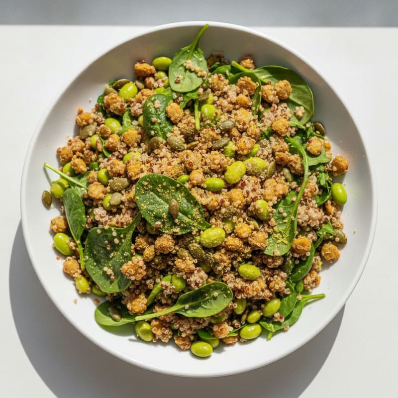 Crispy Lentil and Quinoa Power Salad with Edamame and Pumpkin Seeds