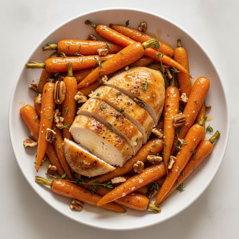 Maple-Glazed Roasted Carrots with Pecans and Chicken