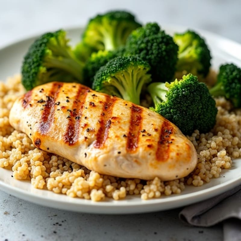 Grilled Chicken Breast with Quinoa and Roasted Broccoli