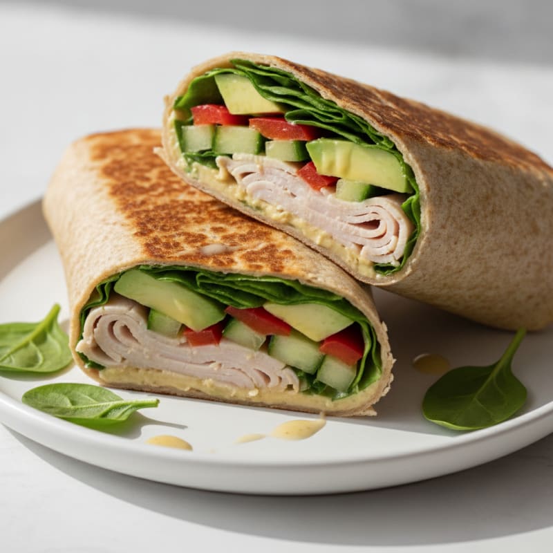 Grilled Turkey and Hummus Wrap with Crunchy Veggies