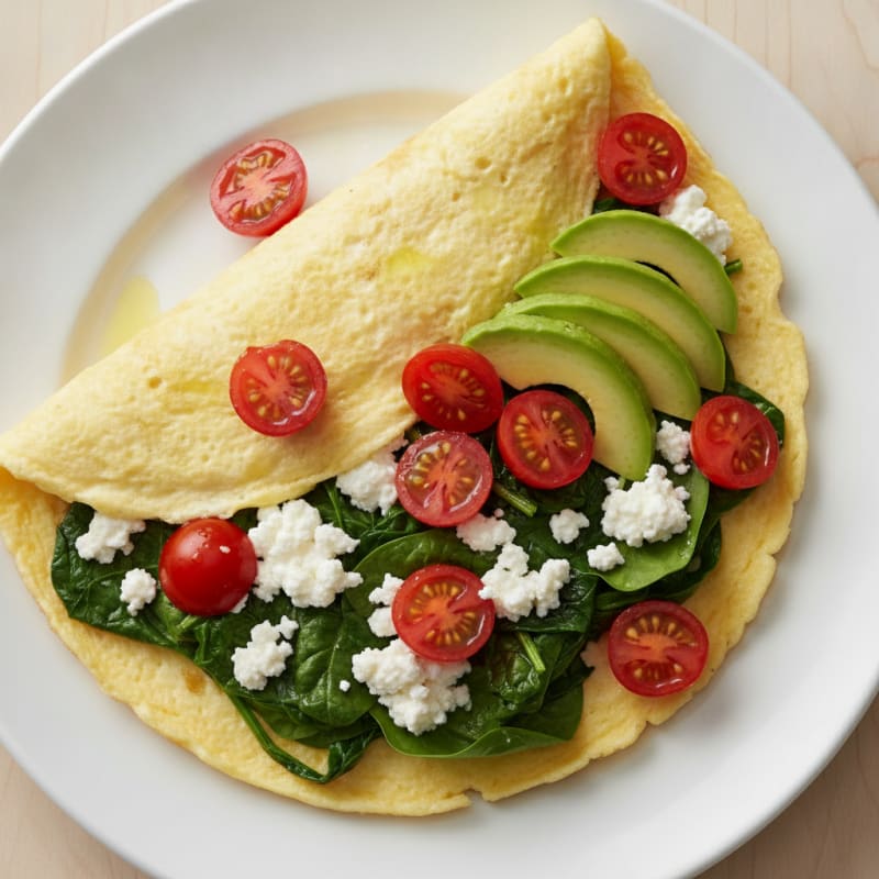 Egg White Spinach Omelet with Cottage Cheese and Tomatoes
