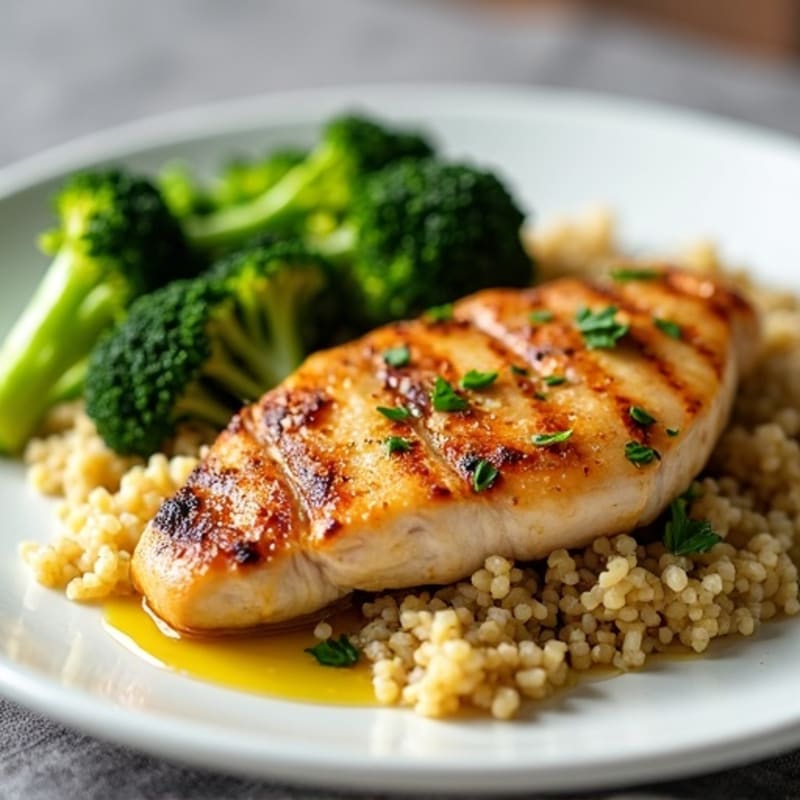 Grilled Chicken Breast with Quinoa and Roasted Broccoli
