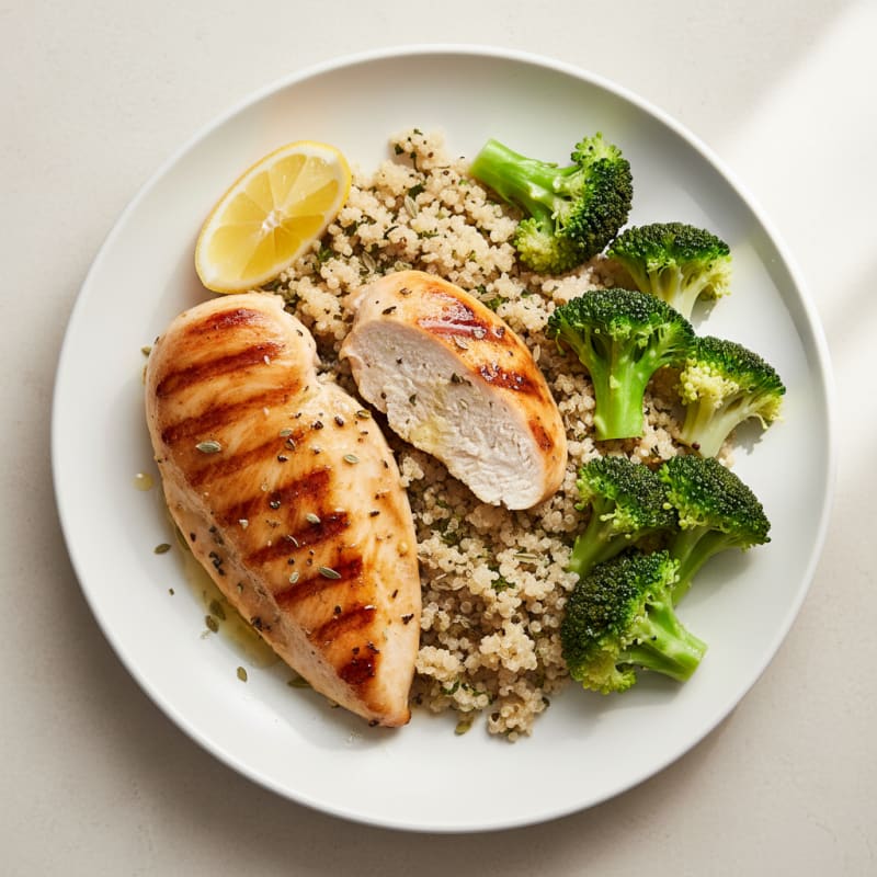 Grilled Chicken Breast with Quinoa and Steamed Broccoli