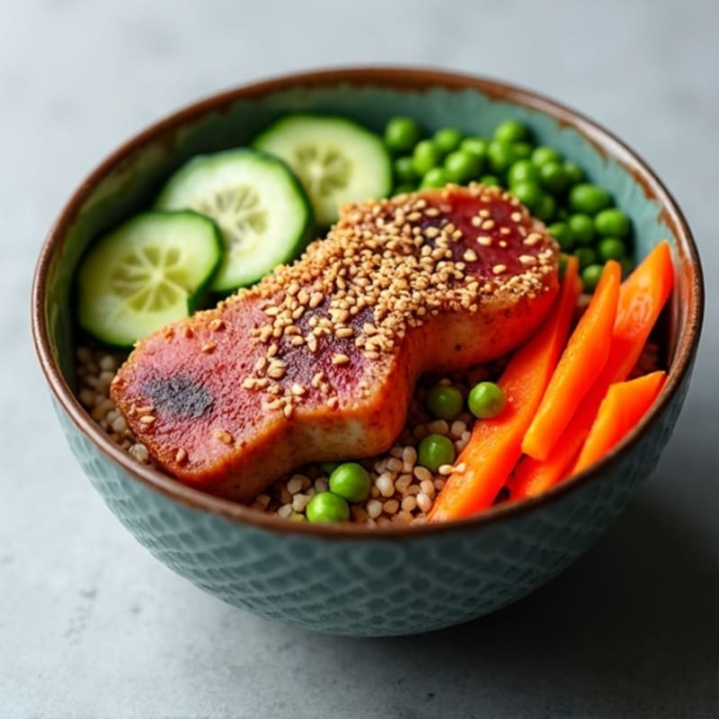 Sesame-Crusted Tuna Rice Bowl with Fresh Vegetables