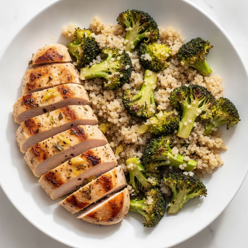 Grilled Turkey Breast with Roasted Broccoli and Quinoa