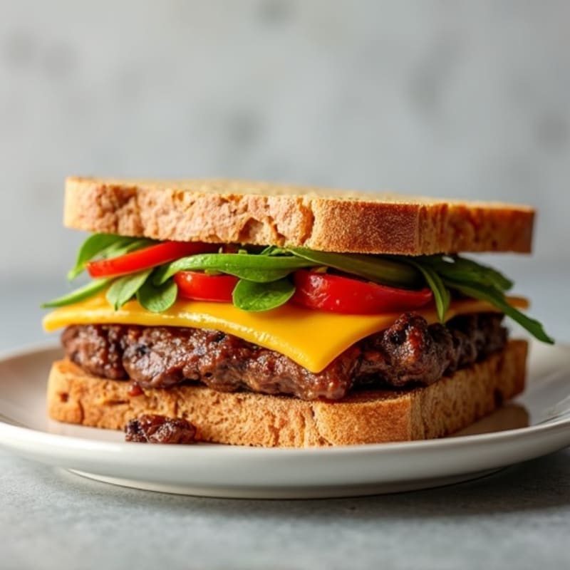 Lean Steak Sandwich with Sautéed Peppers, Onions, and Melted Cheese