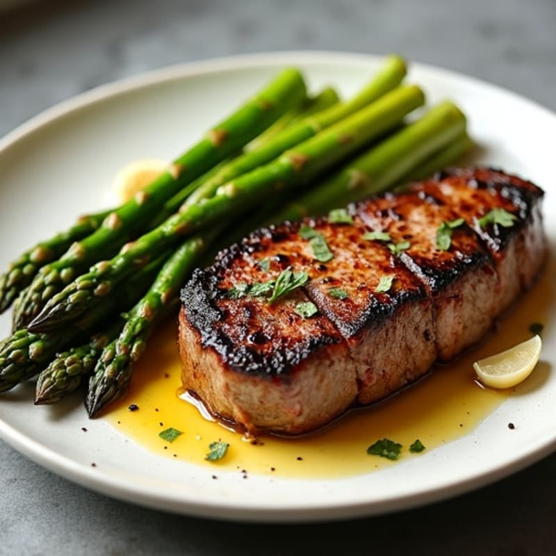 Pan-Seared Steak with Crispy Garlic Asparagus