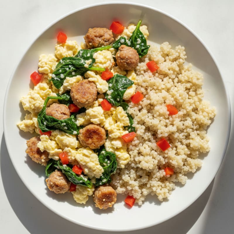 Egg White Scramble with Turkey Sausage and Spinach