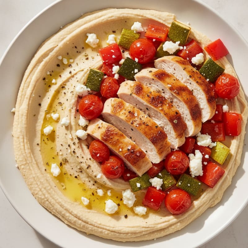 Mediterranean Hummus Platter with Roasted Chicken