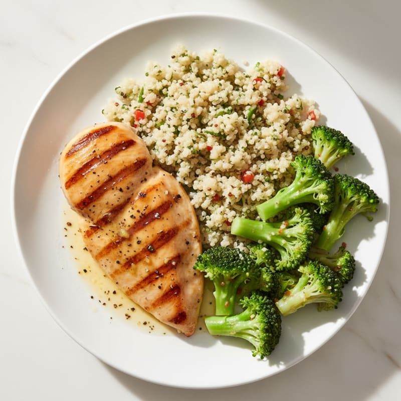 Grilled Chicken Breast with Quinoa and Steamed Broccoli