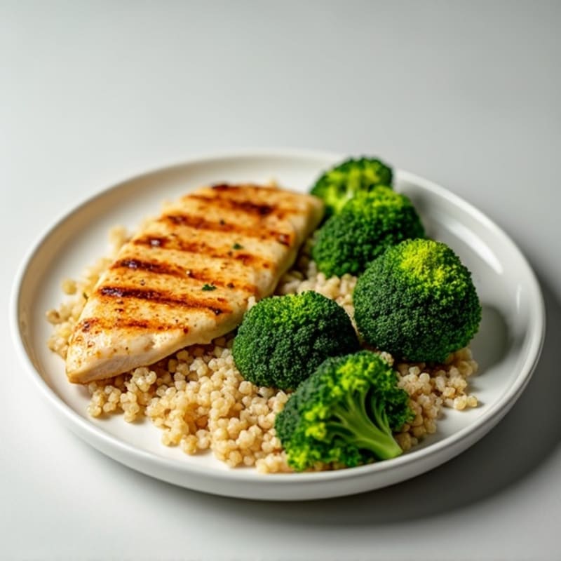 Grilled Chicken Breast with Steamed Broccoli and Quinoa