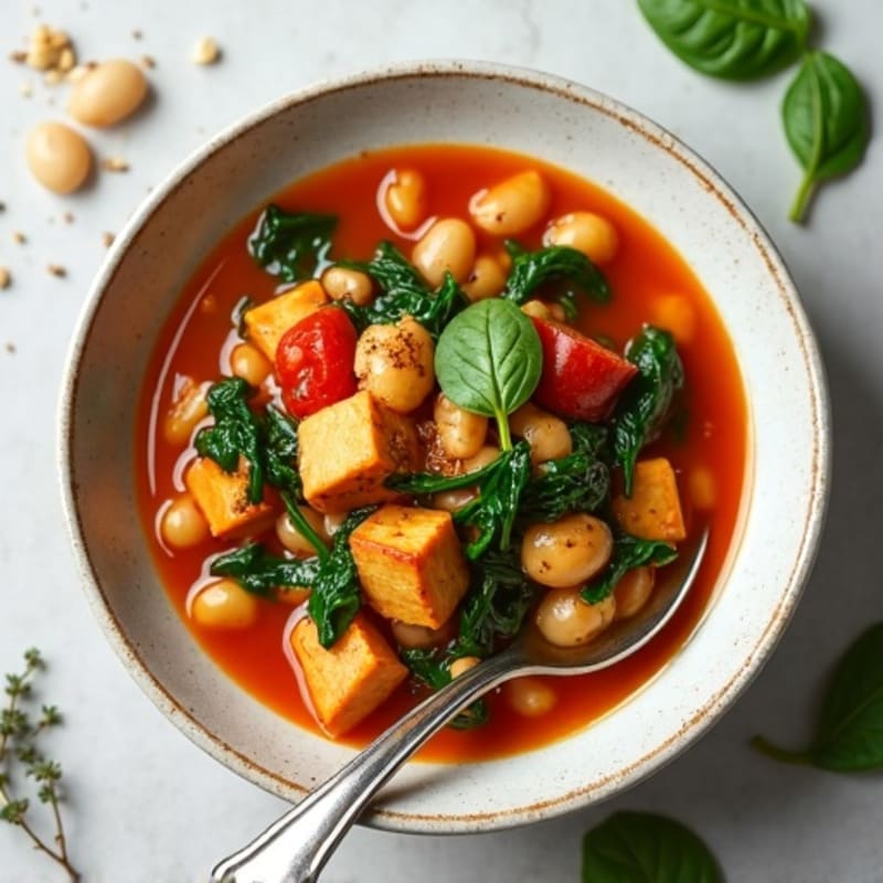 Silky White Bean and Tempeh Stew with Spinach