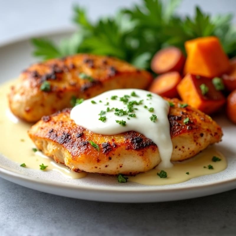 Spiced Roasted Chicken with Creamy Lemon Garlic Dressing