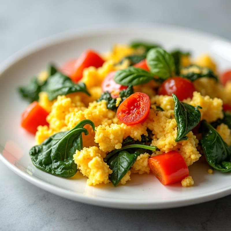 Fluffy Bell Pepper and Spinach Egg Scramble