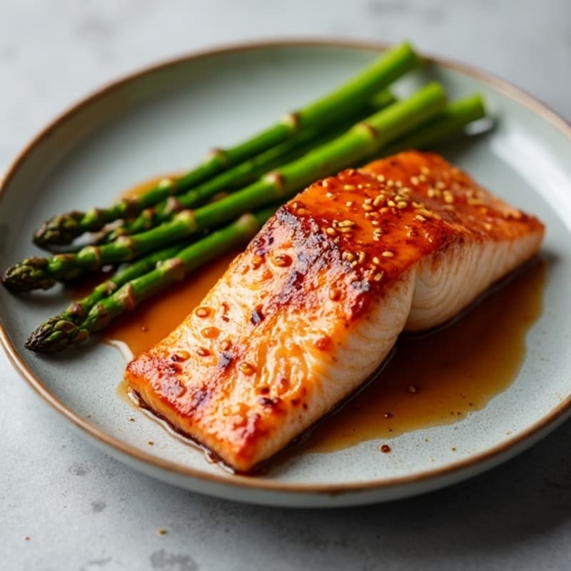 Crispy Teriyaki Glazed Salmon with Roasted Asparagus