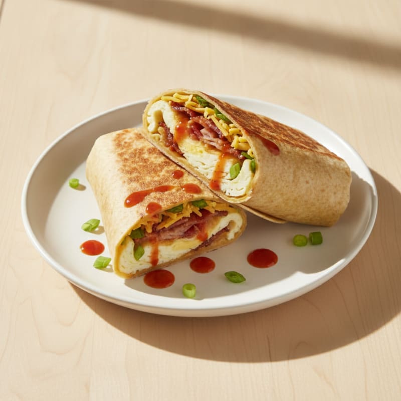 Crispy Turkey Bacon Egg White Wrap with Shredded Cheddar