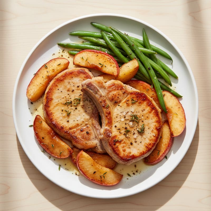 Golden Pan-Seared Pork Chops with Roasted Apples