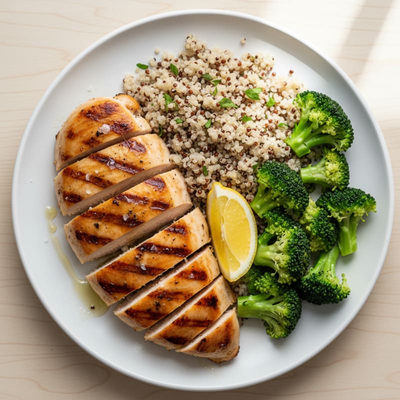 Grilled Chicken Breast with Quinoa and Steamed Broccoli