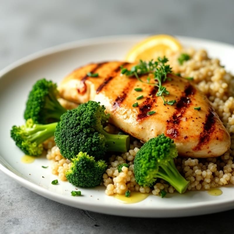 Grilled Chicken Breast with Quinoa and Roasted Broccoli
