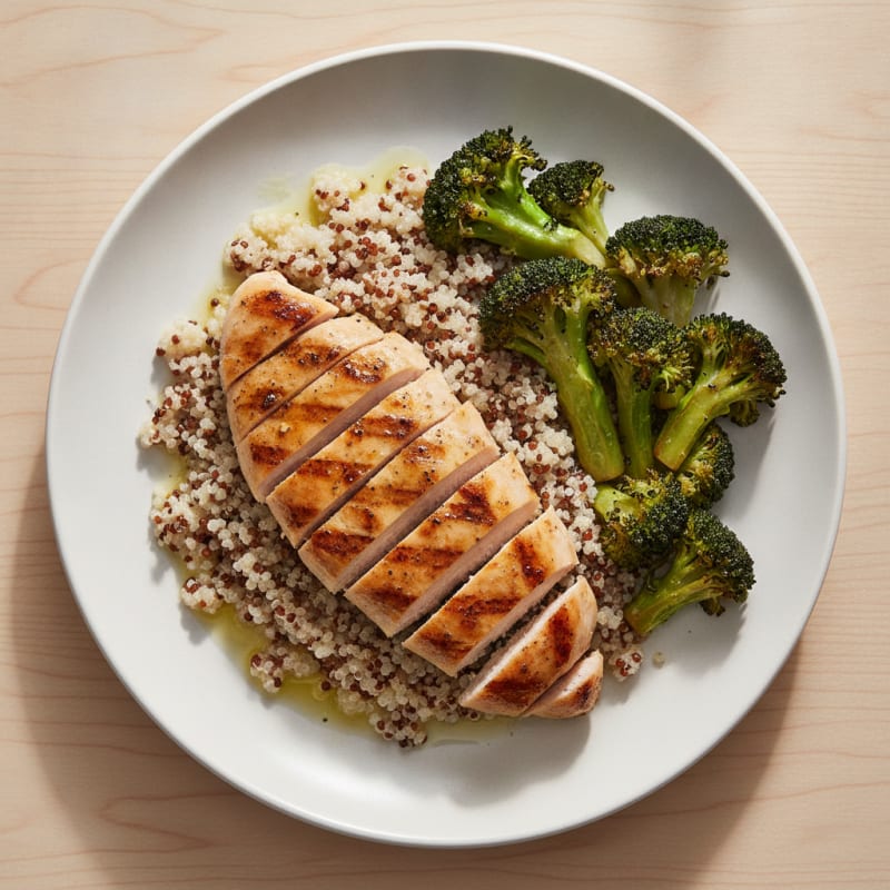 Grilled Chicken Breast with Quinoa and Roasted Broccoli