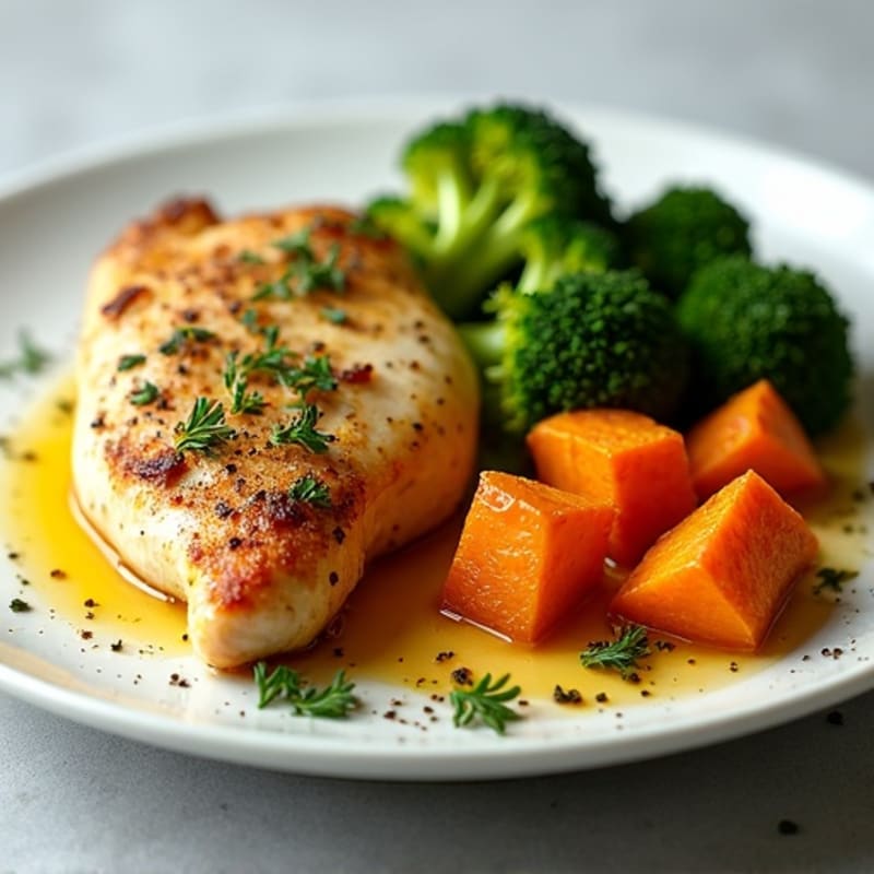 Lemon Herb Roasted Chicken with Crispy Roasted Broccoli and Sweet Potatoes