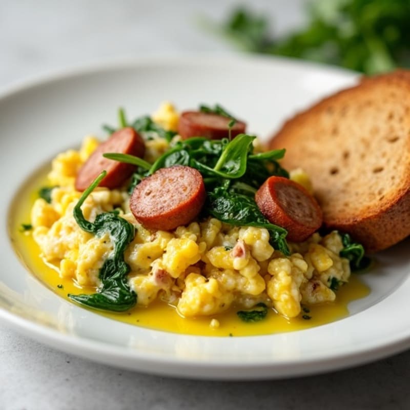 Egg White Scramble with Turkey Sausage and Spinach