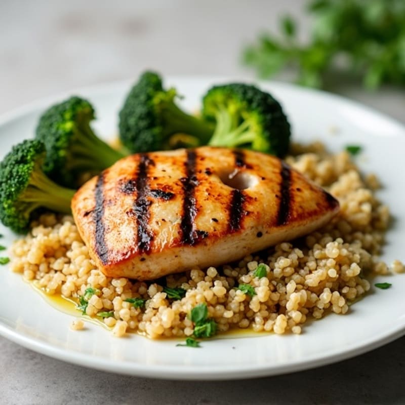 Grilled Chicken Breast with Quinoa and Roasted Broccoli