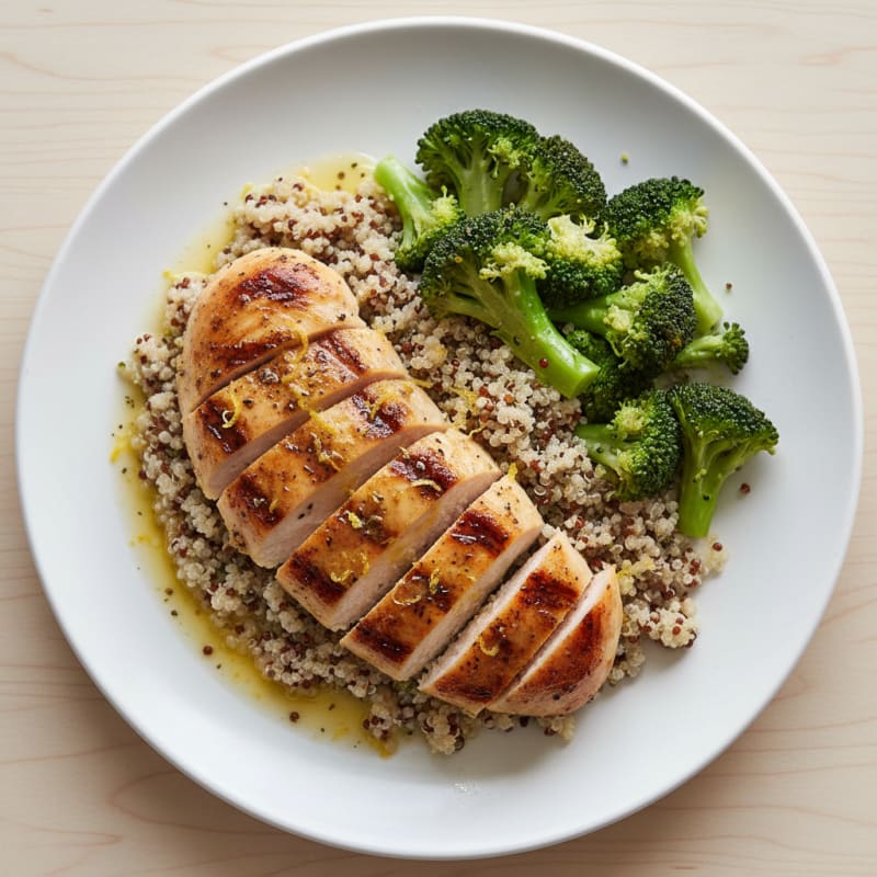 Grilled Chicken Breast with Quinoa and Steamed Broccoli