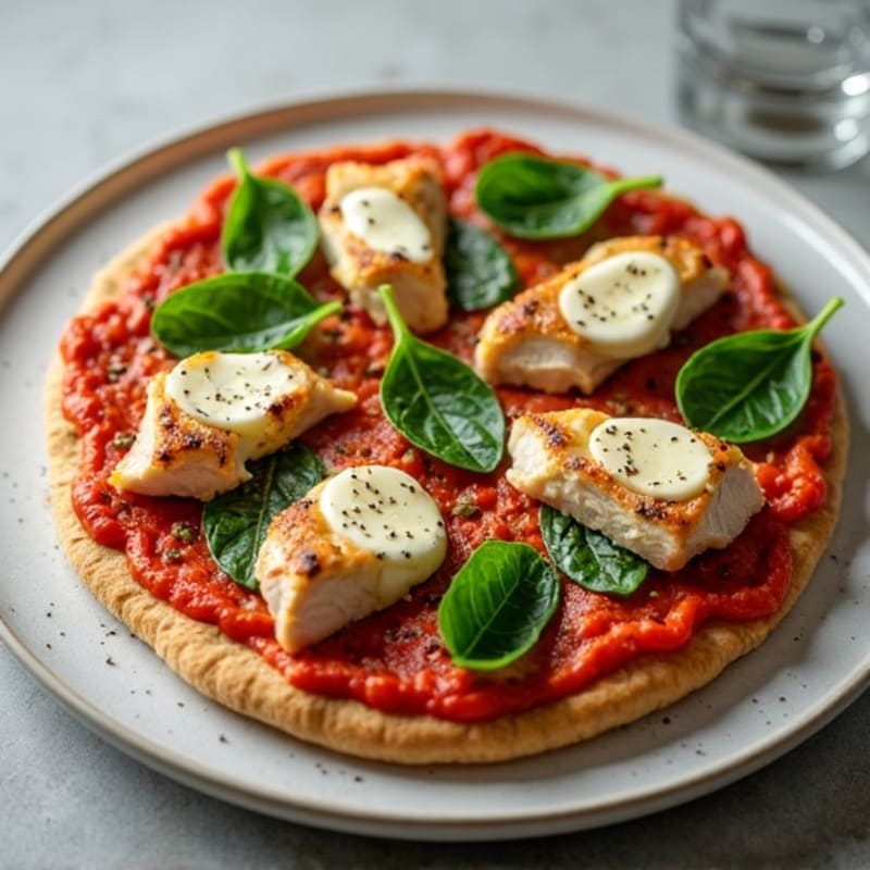 Grilled Chicken Protein Pizza with Fresh Spinach