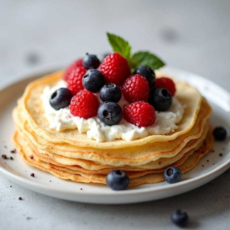 Protein-Packed Rice Flour Crepes with Cottage Cheese and Berries