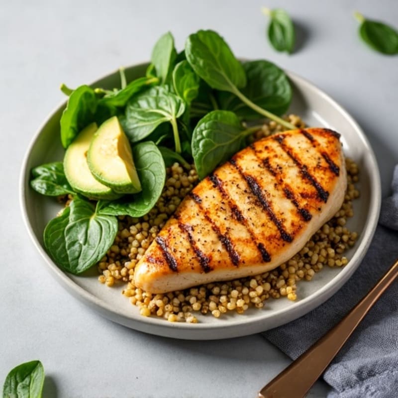 Grilled Chicken Breast with Quinoa Spinach Salad