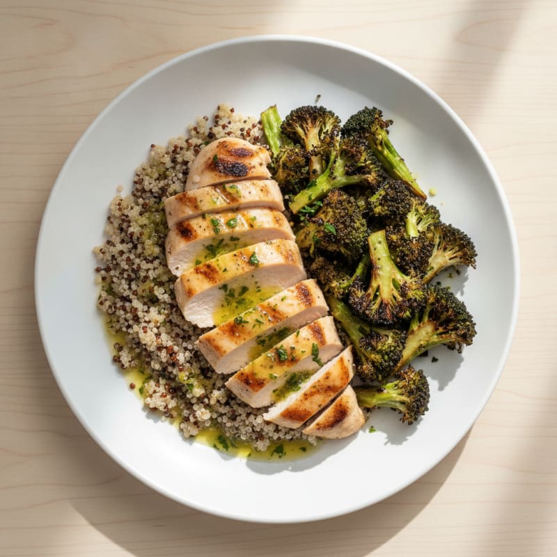 Grilled Chicken Breast with Quinoa and Roasted Broccoli