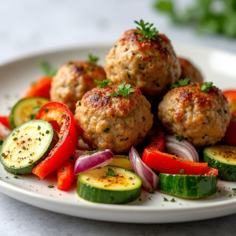 Herb-Seasoned Turkey Meatballs with Roasted Vegetables