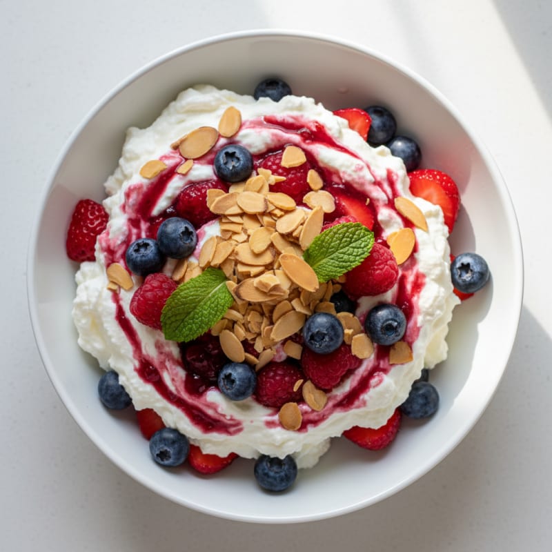 Greek Yogurt Protein Parfait with Mixed Berries and Almonds