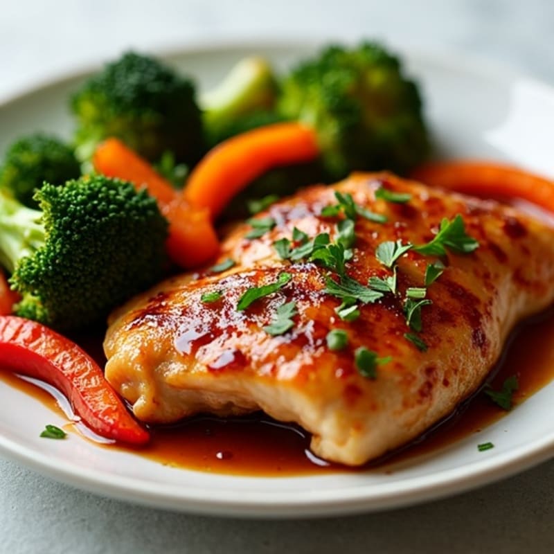 Glazed Teriyaki Chicken with Roasted Broccoli and Bell Peppers
