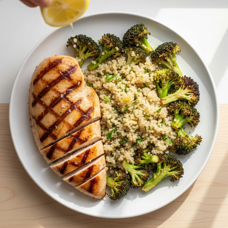 Grilled Chicken Breast with Quinoa and Roasted Broccoli