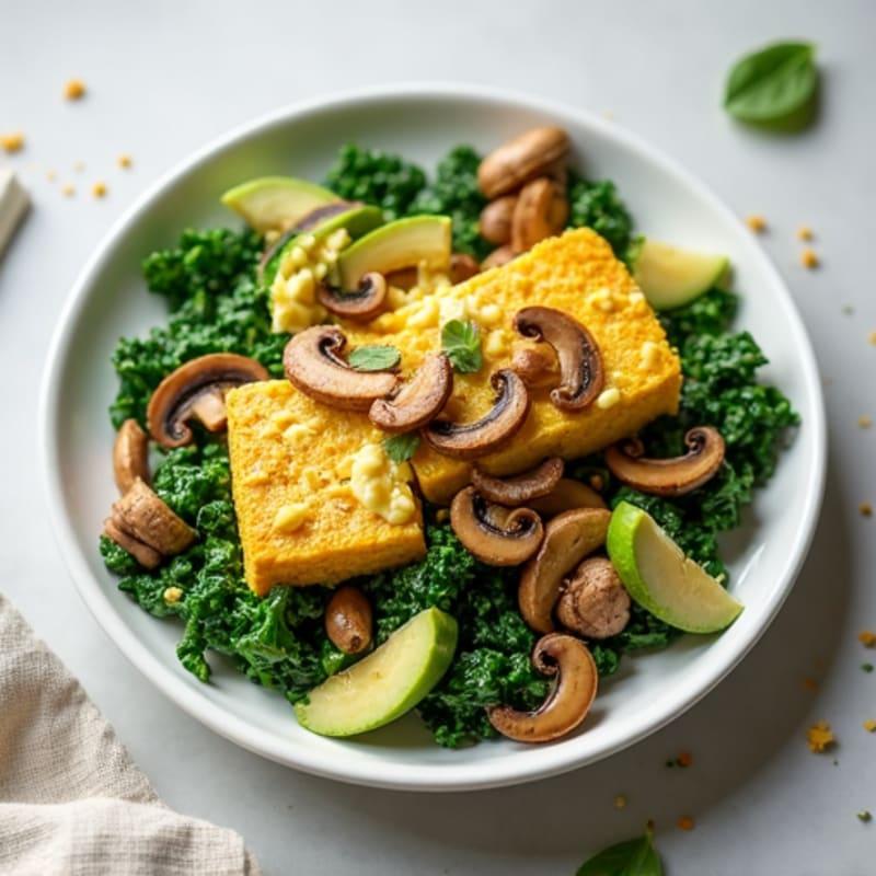Silky Tofu Scramble with Spinach and Mushrooms
