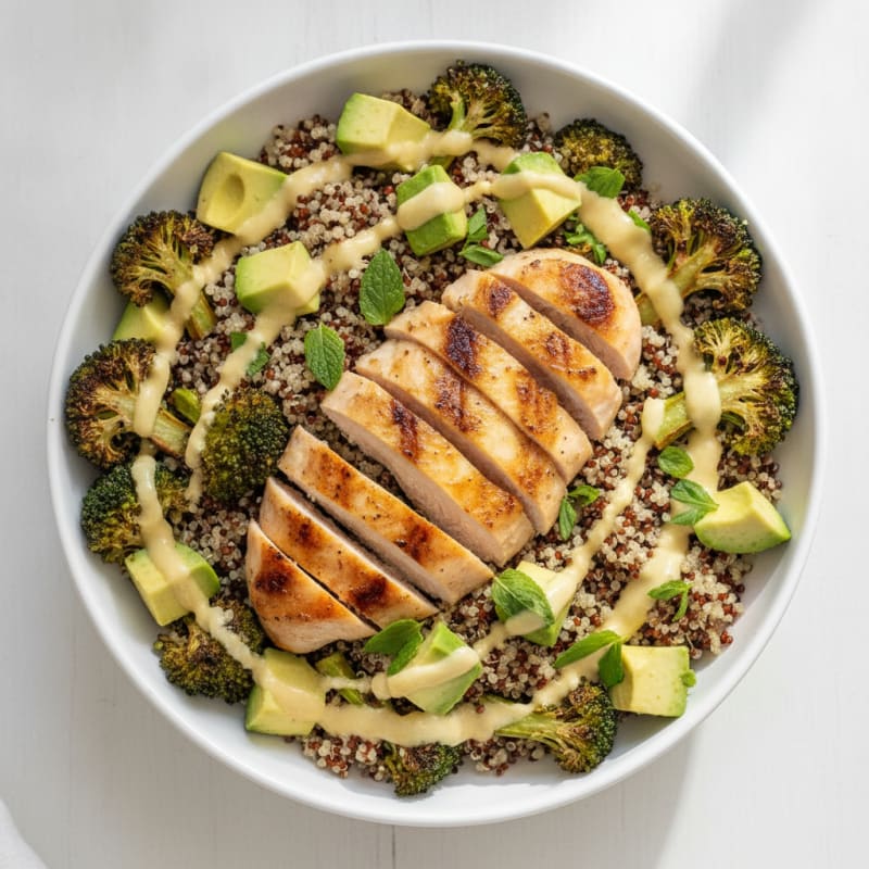 Grilled Chicken Quinoa Power Bowl with Roasted Broccoli