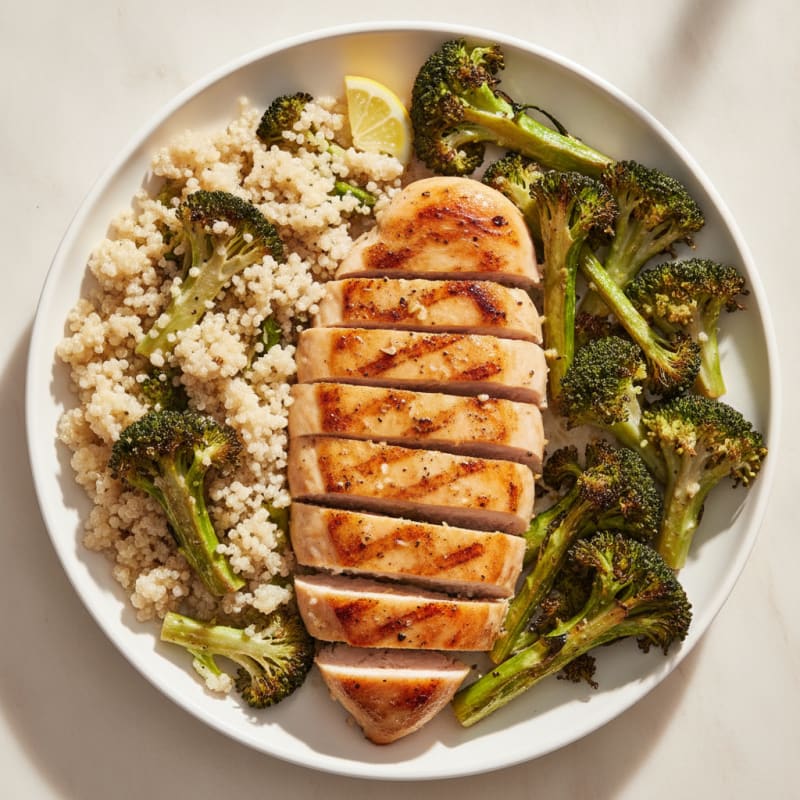 Grilled Chicken Breast with Roasted Broccoli and Quinoa
