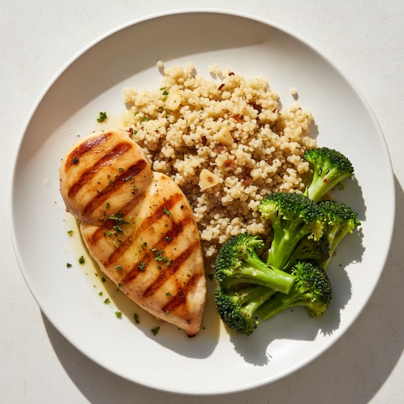 Grilled Chicken Breast with Quinoa and Steamed Broccoli