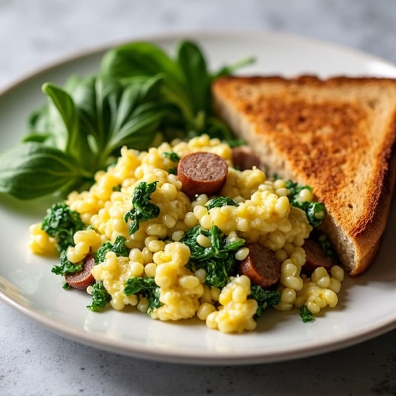 Egg White and Spinach Scramble with Turkey Sausage