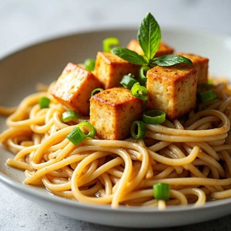 Creamy Peanut-Ginger Rice Noodles with Crispy Tofu