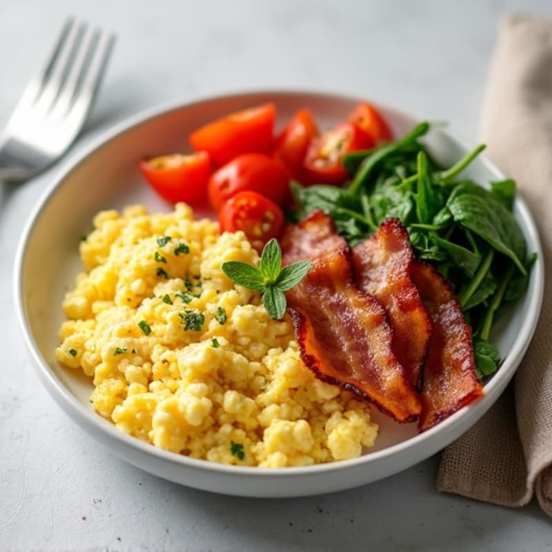 Egg White Veggie Scramble with Grilled Turkey Bacon