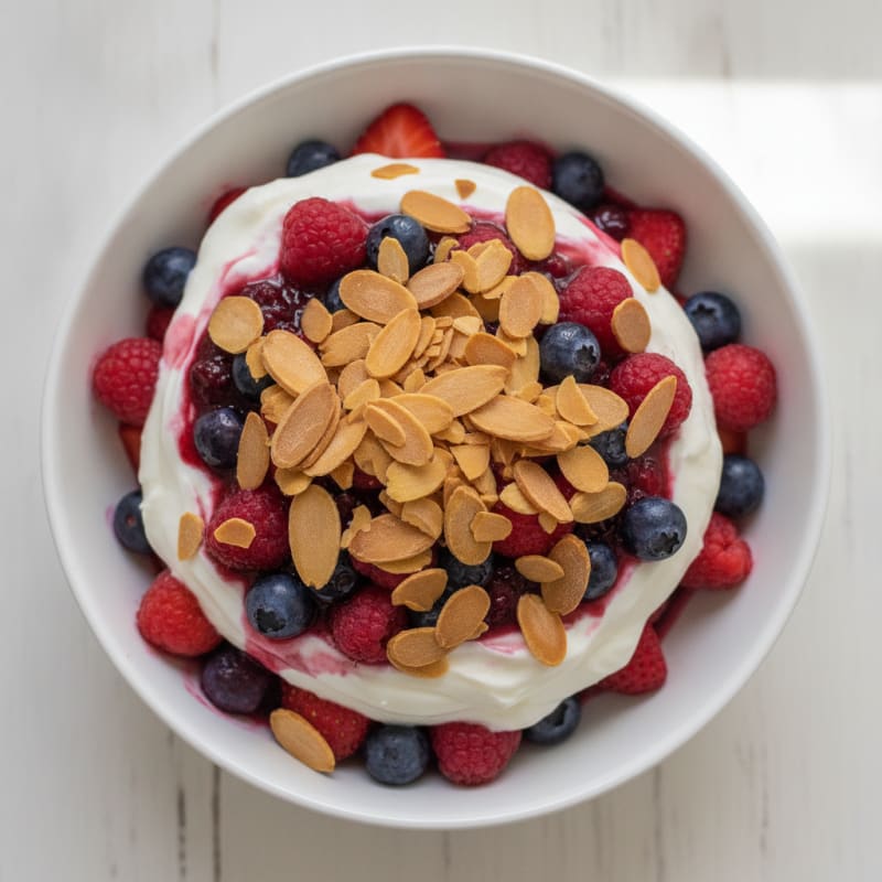 Greek Yogurt Protein Parfait with Mixed Berries and Almonds