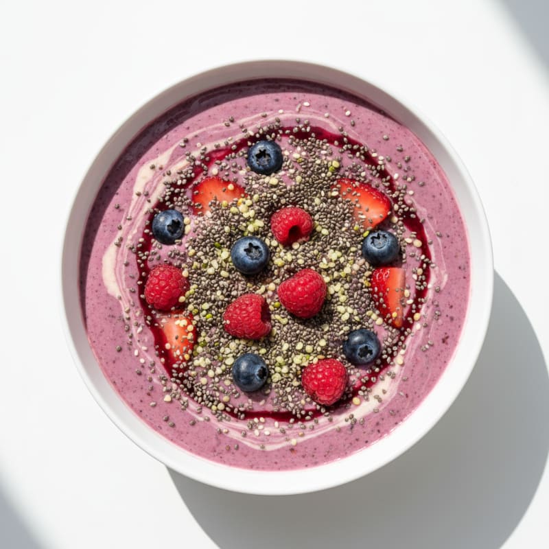 Silky Tofu Protein Smoothie Bowl with Chia and Berries