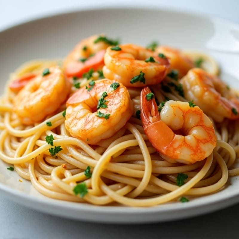 Healthy Lemony Garlic Shrimp with Whole Wheat Linguine