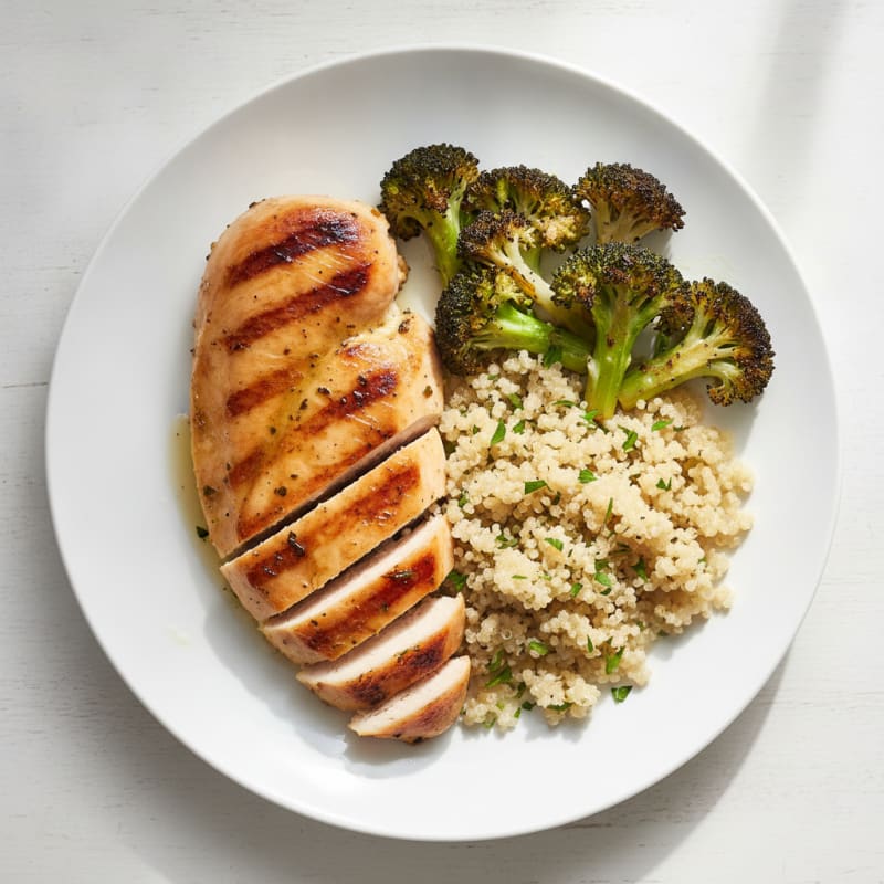 Grilled Chicken Breast with Quinoa and Roasted Broccoli